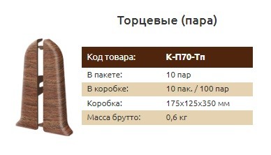 Фурнитура для плинтуса 70 мм Идеал Классик